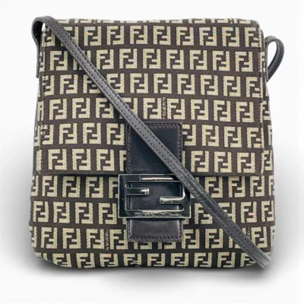 Fendi Zucchino Canvas Mamma Shoulder Bag Black